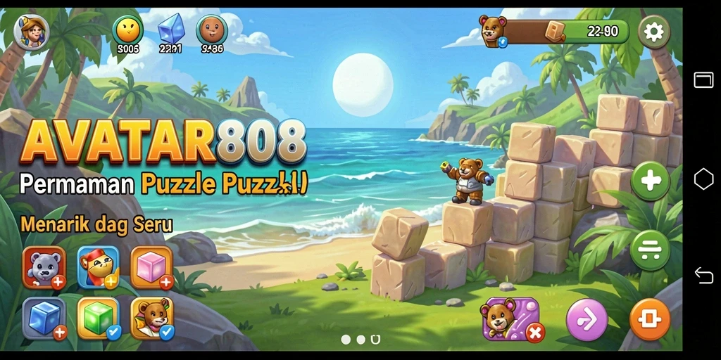 Tangkapan layar gameplay seru AVATAR808 menunjukkan tantangan Puzzle yang mengasyikkan.