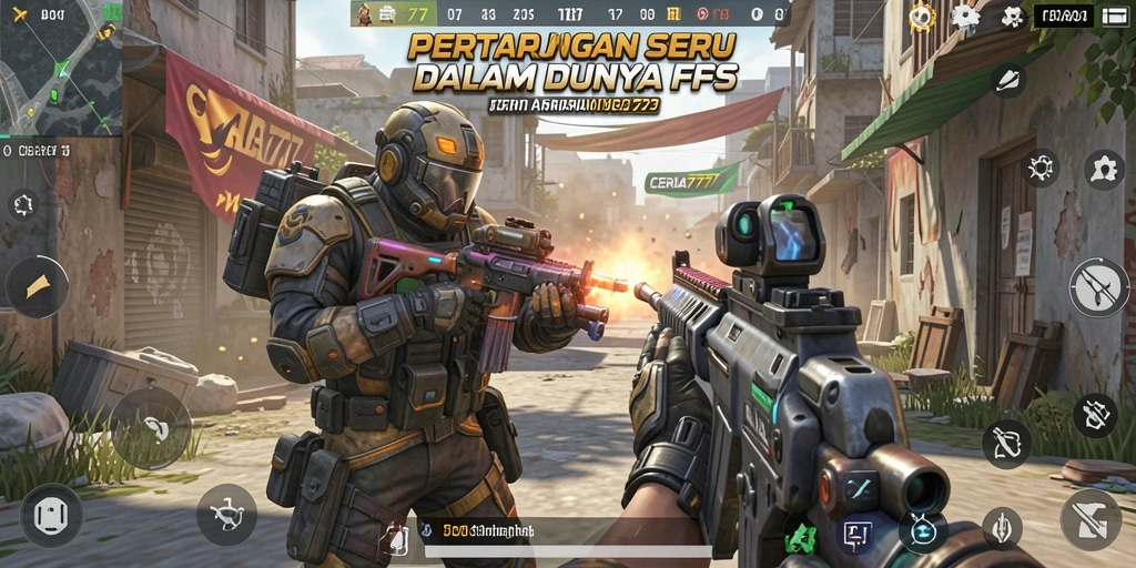 Screenshot menunjukkan aksi intens dalam pertempuran FPS.