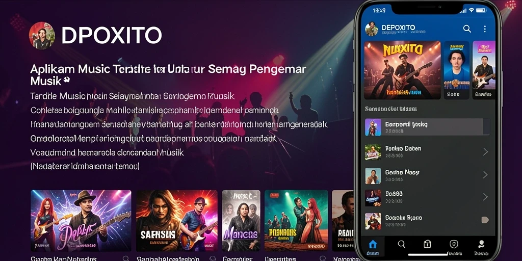 Screenshot DEPOXITO menunjukkan antarmuka menarik dengan pilihan lagu beragam.