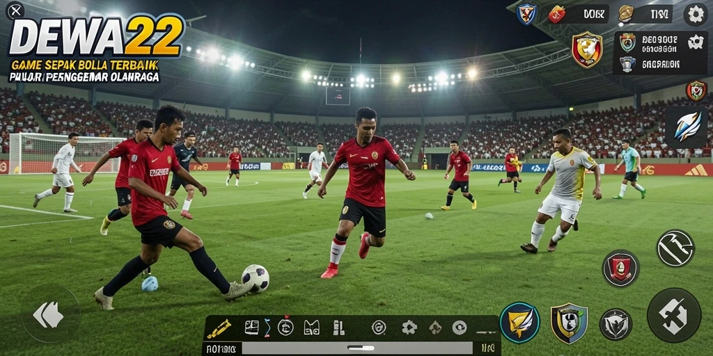 Tampilan gameplay DEWA22 dengan aksi sepak bola yang mendebarkan.