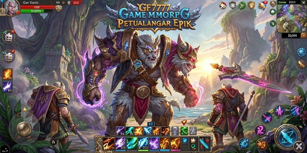 Tangkapan layar menunjukkan pertempuran mendebarkan di dunia MMORPG GF777.