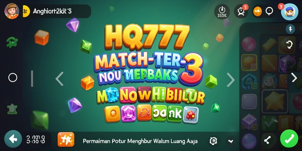 Screenshot gameplay HQ777 menampilkan aksi seru permainan Match-3 yang penuh warna.