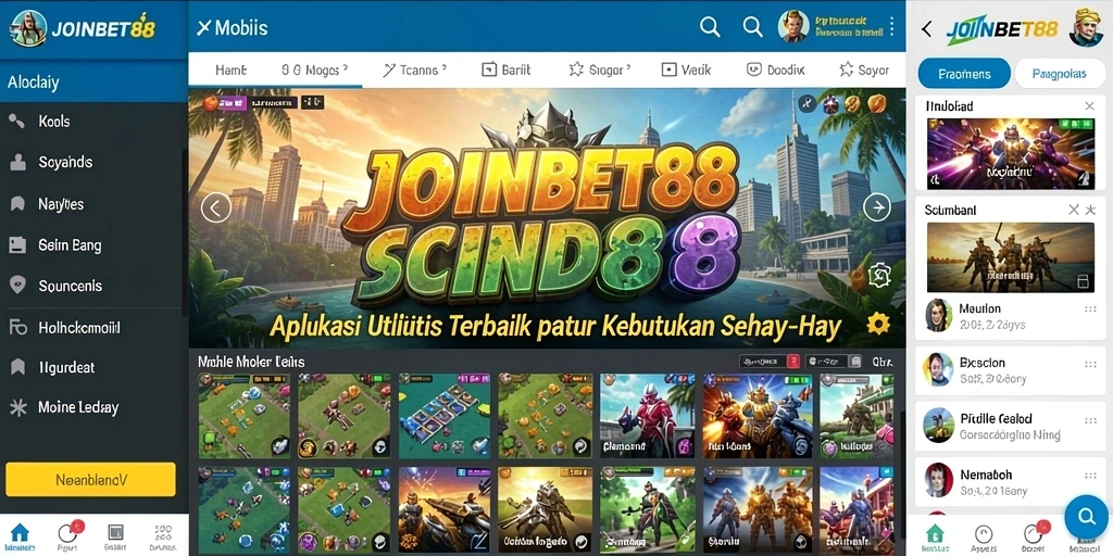 Screenshot utama JOINBET88 menunjukkan antarmuka aplikasi yang intuitif dan fungsional.