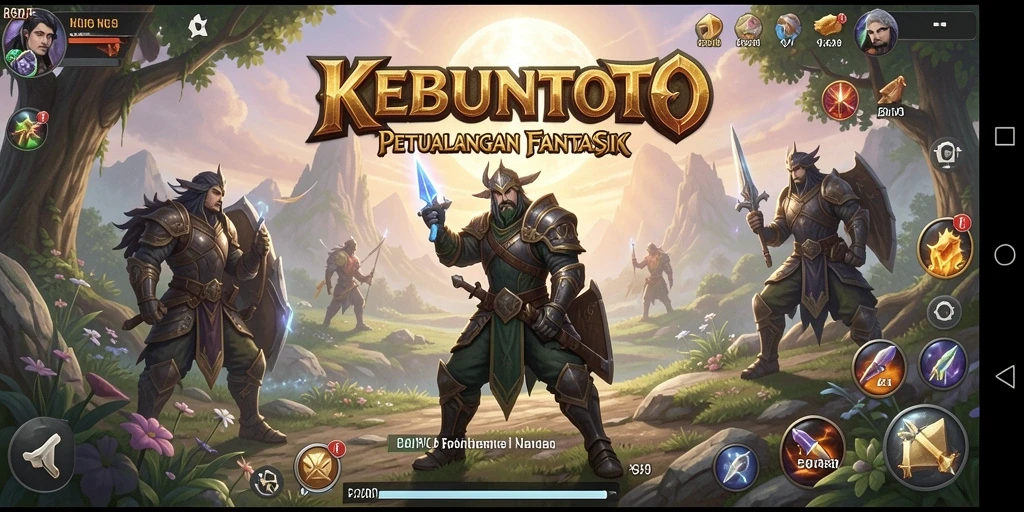 Tampilan gameplay KEBUNTOTO yang menampilkan pertarungan epik dan karakter yang menarik.