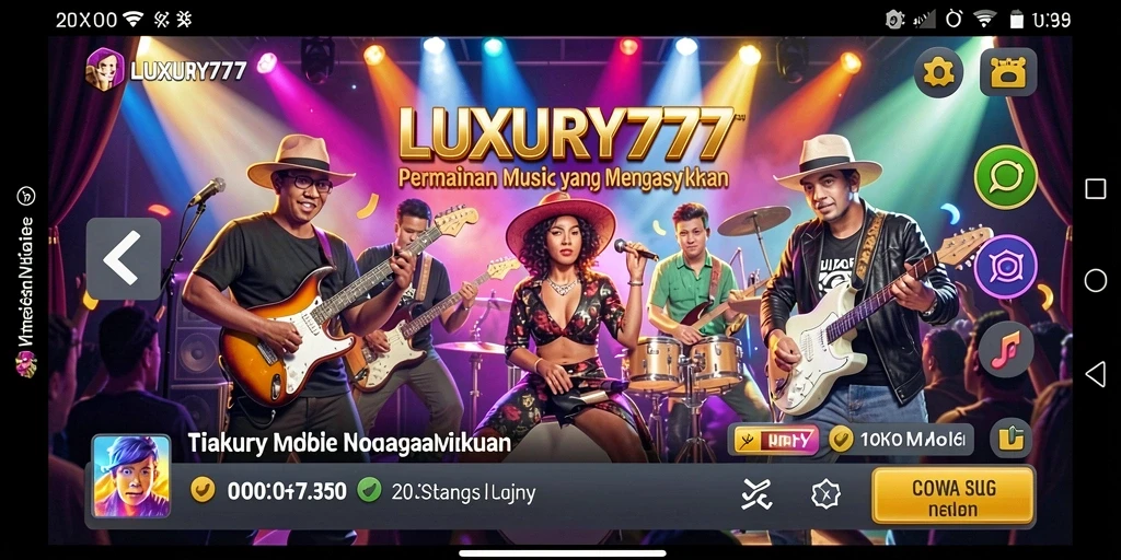 Tampilan gameplay LUXURY777 dengan pengalaman musik interaktif.