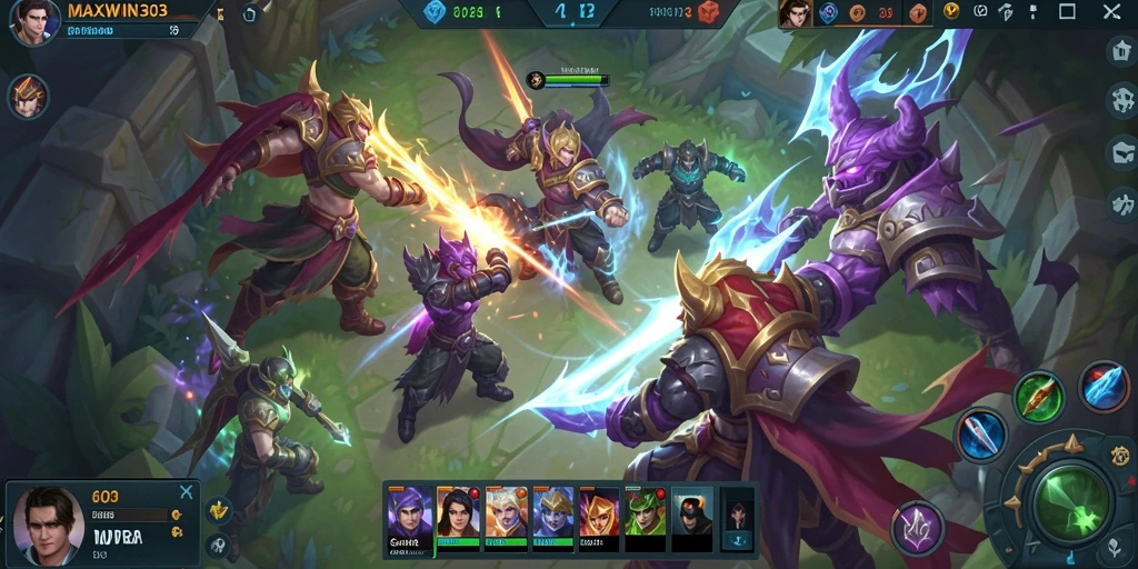 Tangkapan layar dari gameplay <strong>MAXWIN303</strong> menunjukkan aksi seru dalam pertempuran MOBA.