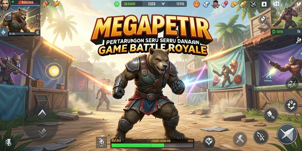 Tampilan seru gameplay MEGAPETIR saat bertarung di arena Battle Royale.
