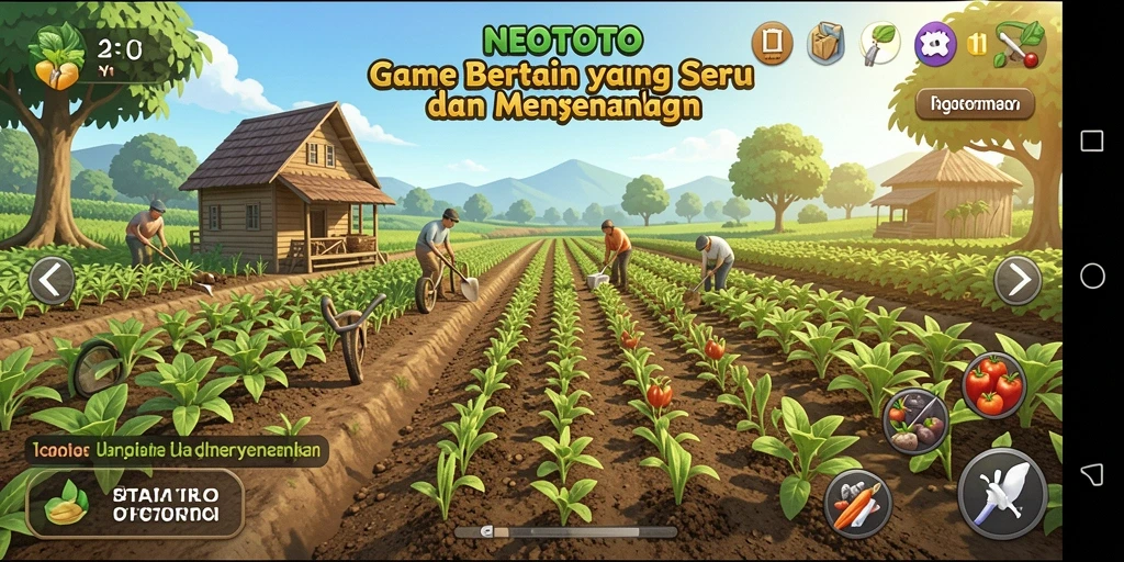 Gameplay seru NEOTOTO yang menggambarkan aktivitas bertani.