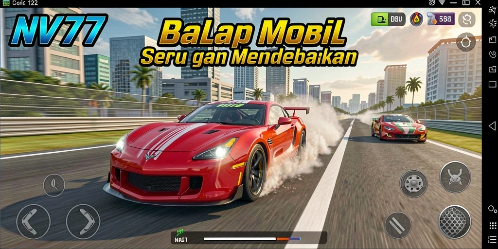 Tampilan gameplay balapan seru di NV77 dengan mobil yang cepat.