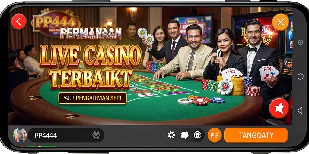 Screenshot PP444 menunjukkan dealer profesional dan meja permainan Live Casino yang mengesankan.