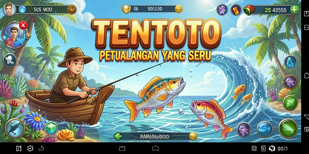 Tampilan screenshot TENTOTO menampilkan aksi seru saat memancing.
